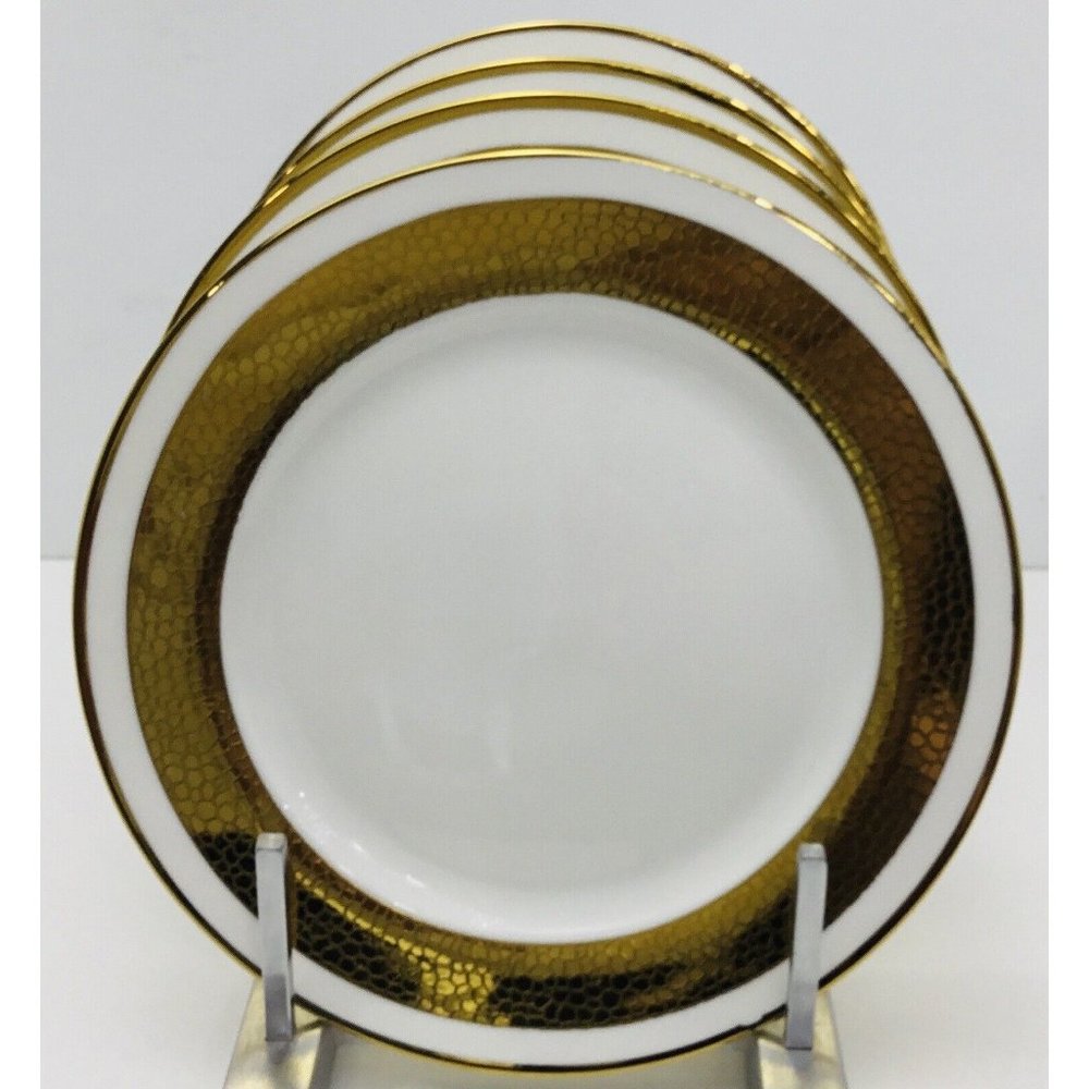 4 Salad Plates Grace Teaware Fine Porcelain 8" White with Gold Trim New